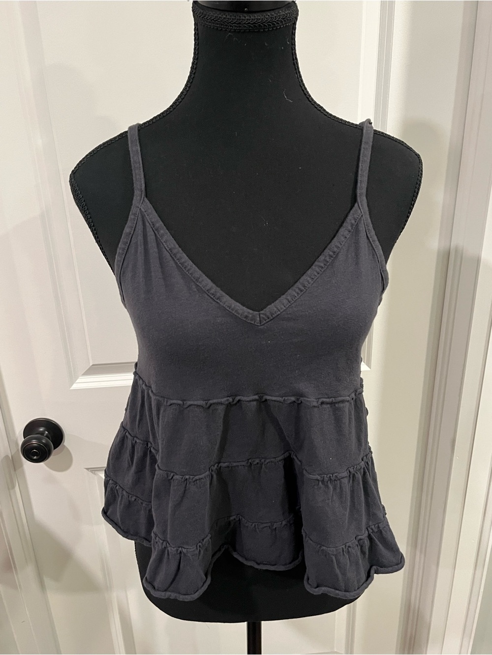 Women's Grey Tiered Spaghetti-Strap Tank Topped